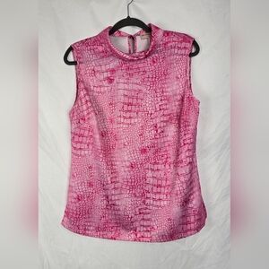 Black Label by Chico’s Haute Pink Mock Neck Reptile Back Keyhole Tunic Top sz M
